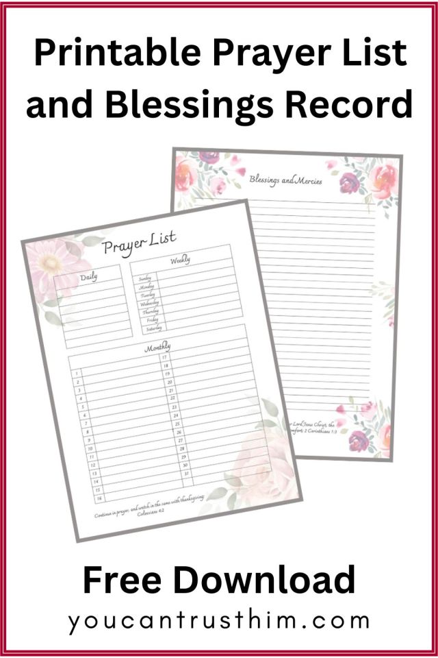 Illustration of Free Downloadable Prayer List and Blessings Record